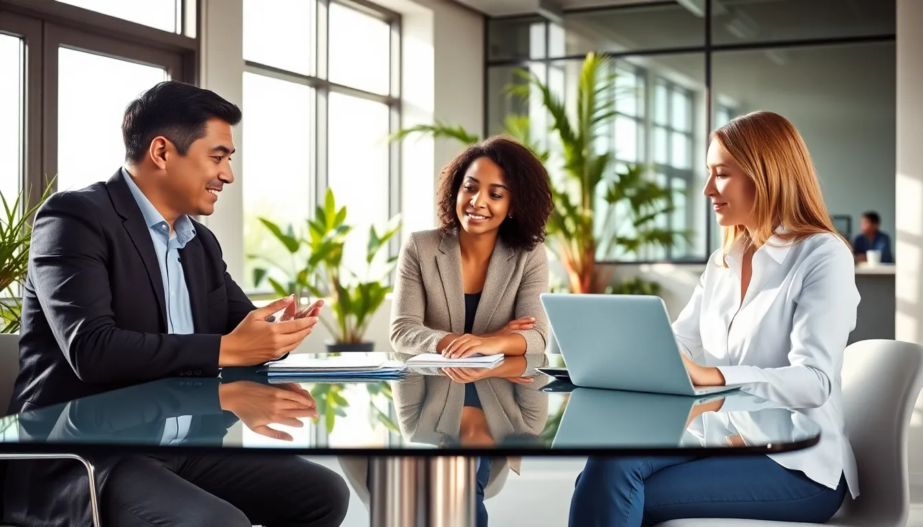 diverse team collaborating in a bright, modern office.