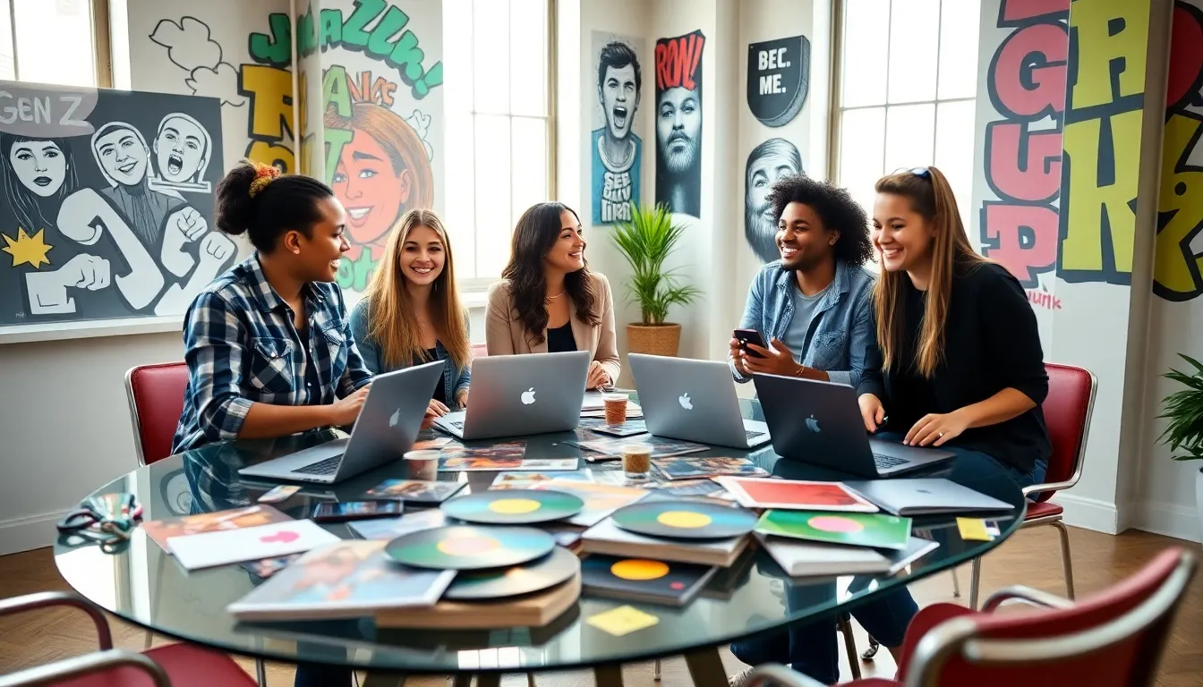 group of diverse Gen Z professionals discussing pop culture trivia.