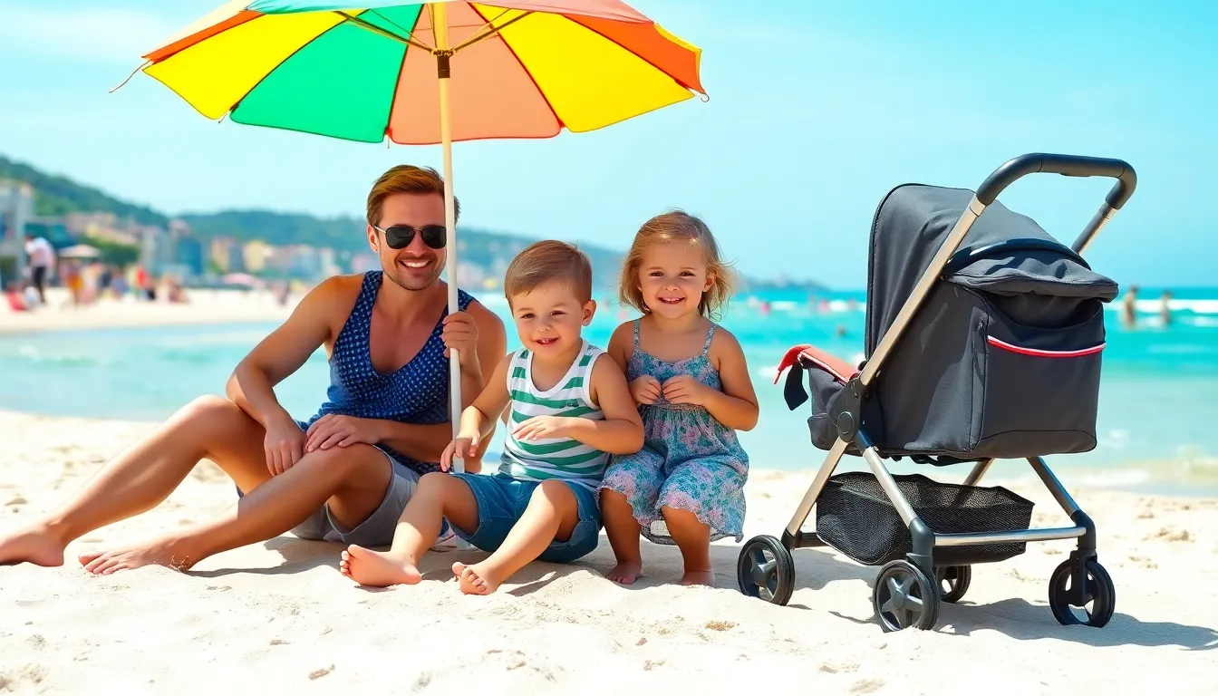 family enjoying a beach destination with toddlers.